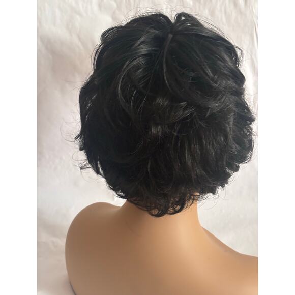 Short Wavy tousled Bob Wig color 1B off black with skin part-  Classic Style - Picture 5 of 7